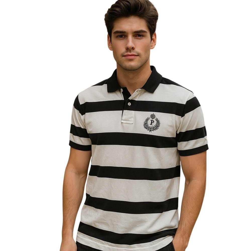 Vintage Polo Ralph Lauren‎ Navy White Striped Crest Polo Shirt XL